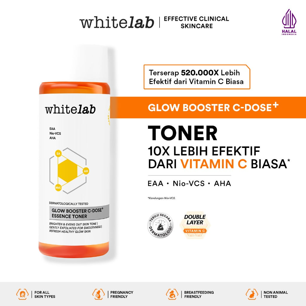 Whitelab 6 pcs Glow Booster C-Dose+ Brightening Paket Wajah - Facial Wash, Toner, Serum, Moisturizer, Sunscreen Paket Skincare
