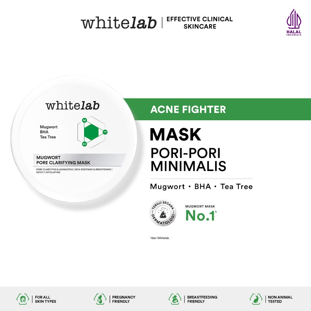 Whitelab Mugwort Pore Clarifying Mask - Masker Pori Pori Kecil Minimalis Bebas Jerawat dengan Mugwort BHA Tea Tree [BPOM]