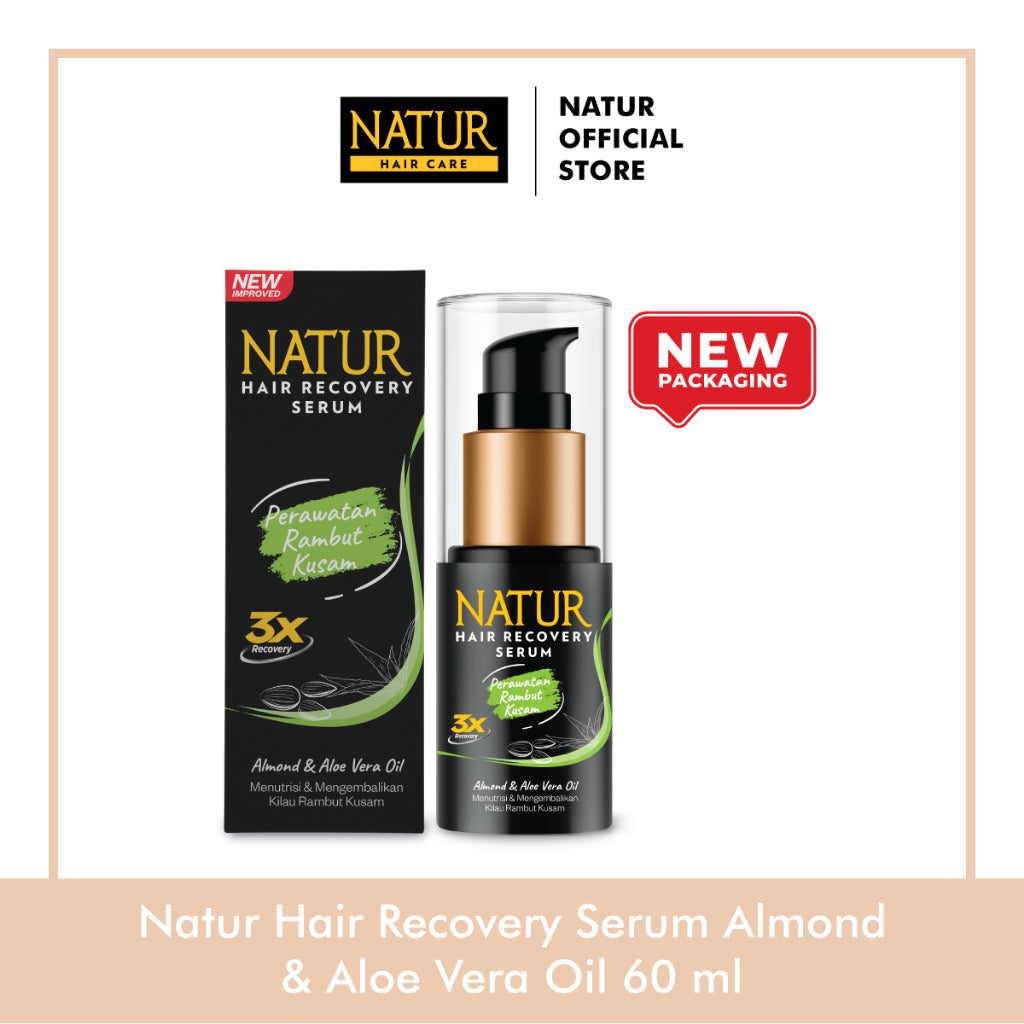 Natur Hair Recovery Serum Almond & Aloe Vera Oil 60 ml - Paket Menyembuhkan Rambut Rusak
