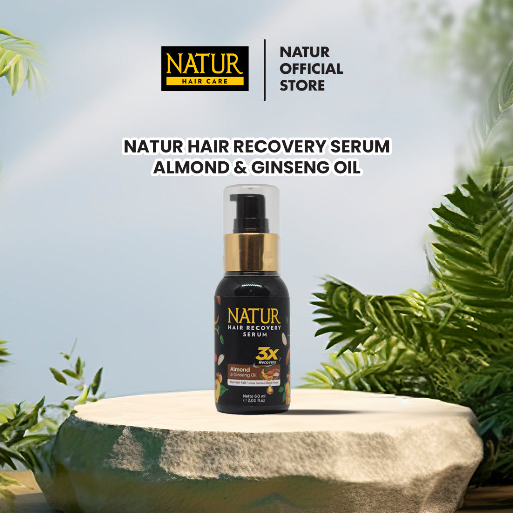 Natur Hair Recovery Serum Almond & Ginseng Oil 60 ml - Paket Menguatkan Akar Rambut Rontok / Anti Hair Fall