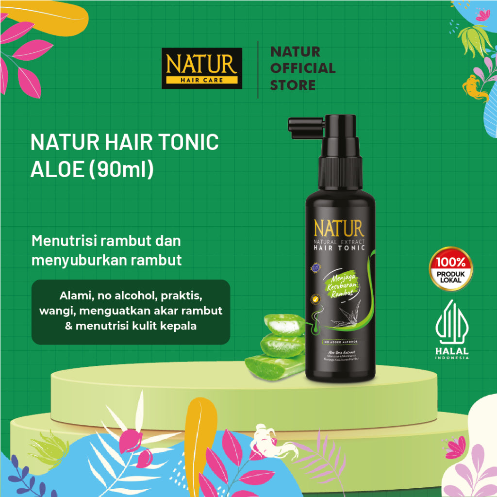 Natur Hair Tonic Aloe Vera 90ml – Terlaris! Rambut Lebat, Sehat & Kuat | Bebas Alkohol | Aroma Segar Alami