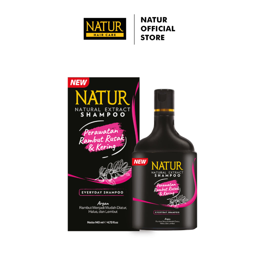 [NEW FORMULA] Natur Shampoo Argan Oil 140 ml - Shampoo Perawatan Rambut Diwarnai, Rusak, Kering, dan Bercabang