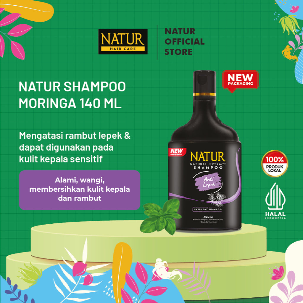 Natur Shampoo Moringa 140 ml - Sampo Perawatan Rambut Anti Lepek, Rambut Menjadi Lebih Bervolume, Halus, dan Lembut
