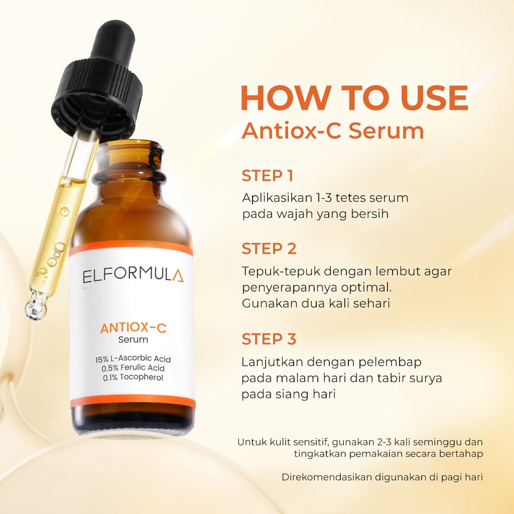 ELFORMULA Antiox-C Serum 15% Pure Vitamin C  - Antioksidan Skin Brightening Anti Penuaan Dini Anti Aging Mencerahkan Dalam Waktu 14 Hari Vitamin-C Serum Whitening Brightening