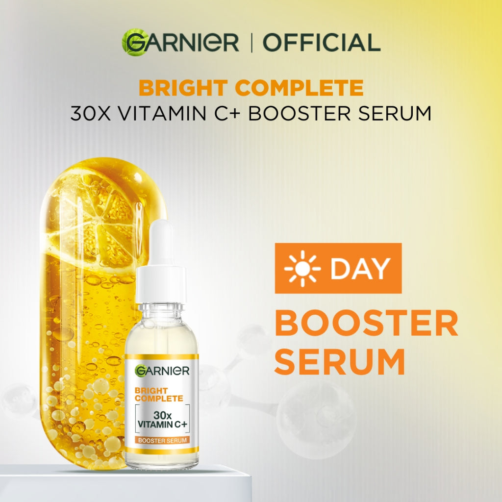 GARNIER Serum Vitamin C Bright Complete Vitamin C 30x Booster Serum Skincare - 15/30/50 ml Serum Mencerahkan Wajah Cepat Cerahkan Noda Hitam Serum Wajah