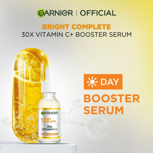 GARNIER Serum Vitamin C Bright Complete Vitamin C 30x Booster Serum Skincare - 15/30/50 ml Serum Mencerahkan Wajah Cepat Cerahkan Noda Hitam Serum Wajah