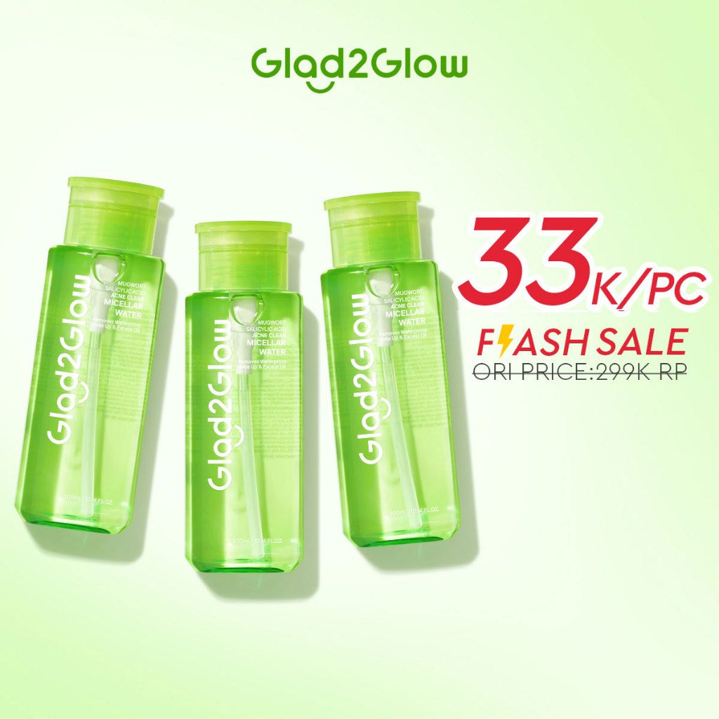 GLAD2GLOW Mugwort Salicylic Acid Acne Clear Micellar Water 300ml For Acne-Prone Skin/Panthenol Sensitive Care Pembersih Wajah Make Up Remover Cleansing Water Dan Oil-Control Hydrating Jerawat Control Membersihkan Makeup Waterproof g2glow official store