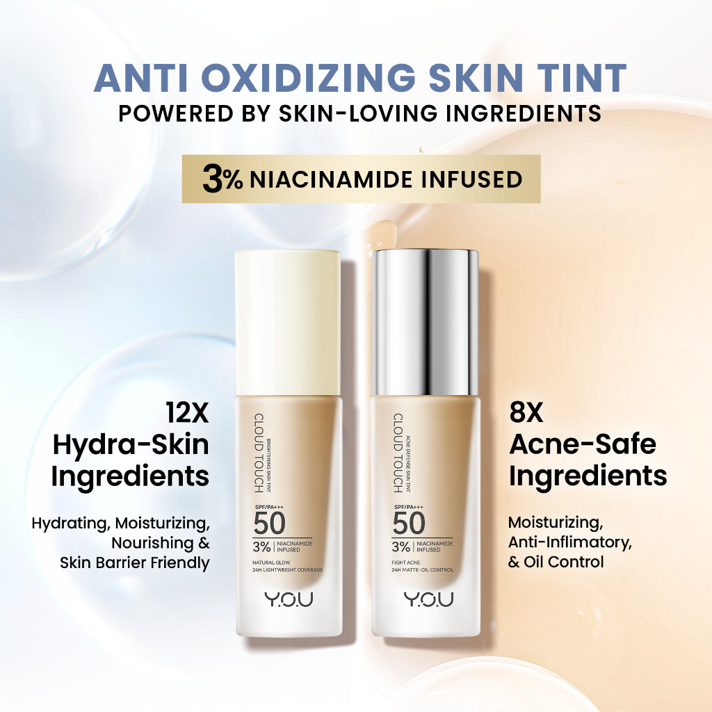 [NEW & UPGRADE] YOU Cloud Touch 3% Niacinamide Brightening Skin Tint For ALL Skin Sensitive Skin Perfect Coverage Liquid Foundation Serum Tint 24h Matte Oil Control SPF 50 No Oxidation