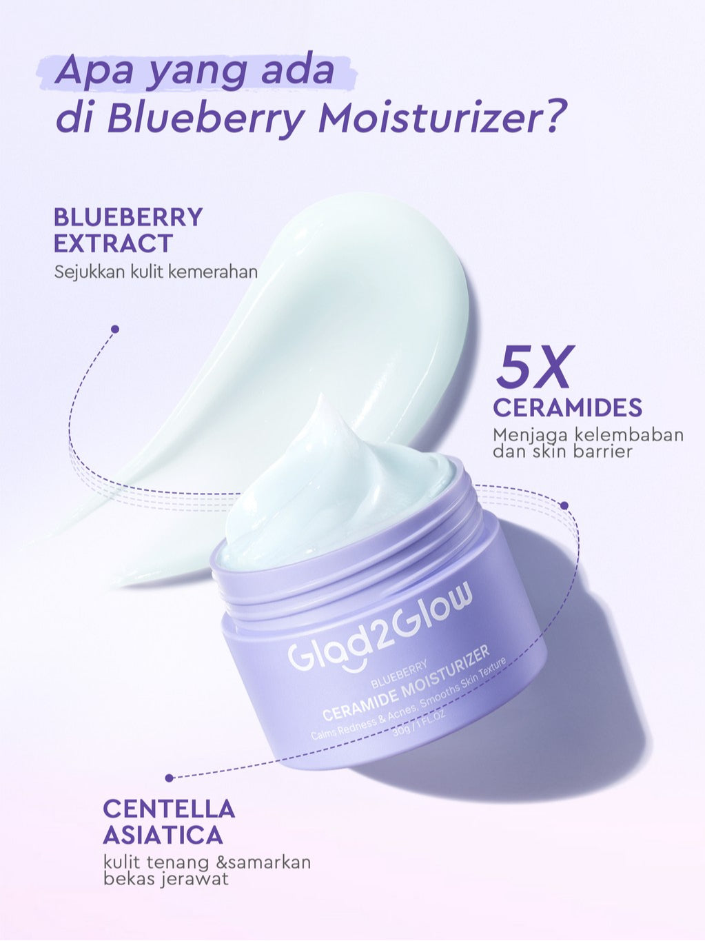 Glad2Glow Blueberry 5% Ceramide Moisturizer Repair Barrier Pulihkan skincare day cream Night Cream krim wajah moisturizer cream repair cream torriden cream cream pemutih wajah skincare bpom Pelembab Wajah Sensitive Skin Care G2G glad2glow official store