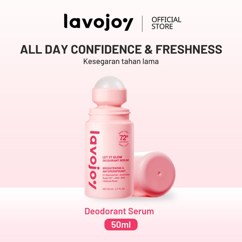 Lavojoy Let It Glow Deodorant Serum - Paket Perawatan Pencerah Ketiak & Kulit Tubuh, 72 Jam Perlindungan Bau & Keringat, Cepat Kering 5 Detik, Aman Kulit Sensitif, Niacinamide + Vitamin C