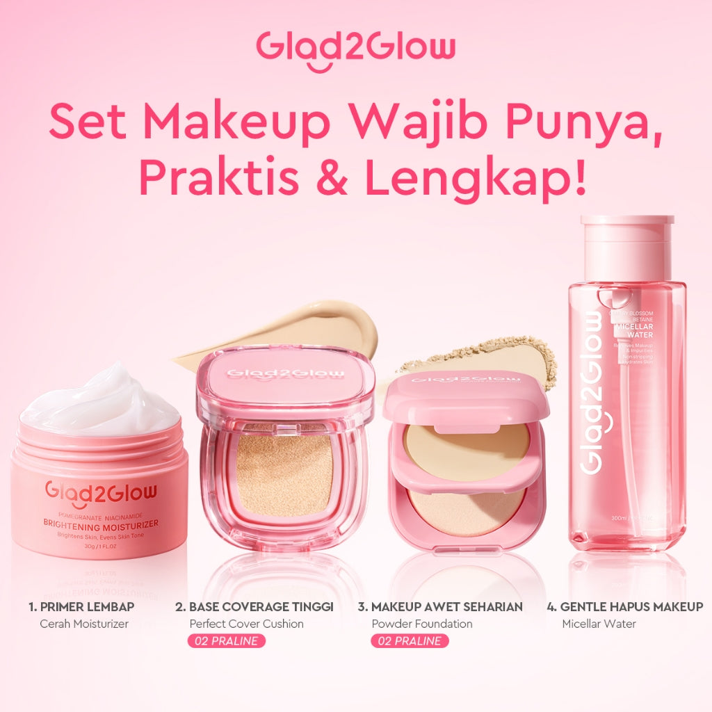 [ORDER NOW, HEMAT 35K]Glad2Glow Perfect Blurring Powder Foundation&Perfect Cover Cushion foundation  Setting waterproof Concealer Oil-Control matte Sweatproof Finish Poreless Highlighting Contouring Refill two way cake BB CC makeup g2glow official store