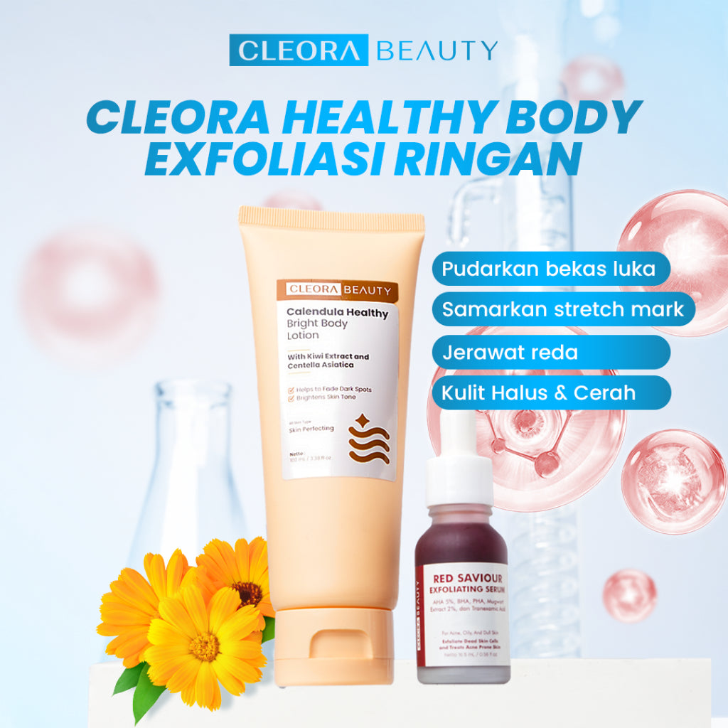 [SPECIAL OFFER] Cleora Bundle Calendula Series - Body Lotion Handbody Wanita Pria Niacinamide Brightening Memudarkan Bekas Luka BodyButter Skincare Moisturizer Whitening Pemutih Wajah Eksfoliasi Exfoliasi Mengangkat Sel Kulit Mati Jerawat Acne Peeling Gel