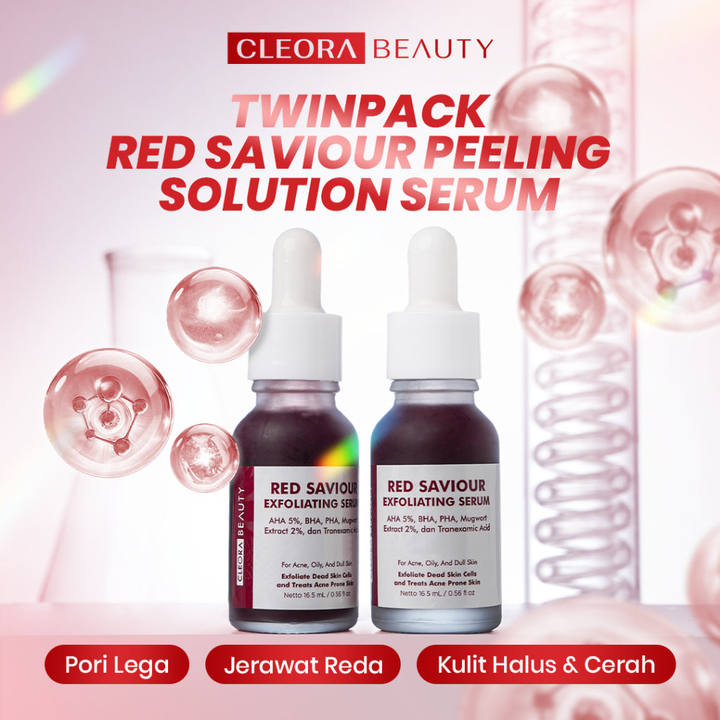 [PAKET HEMAT ISI 2] Cleora Peeling Solution Serum - Red Saviour Special Bundle Eksfoliasi Wajah Berminyak Mencerahkan Muka Kusam Paket Skincare 1 Set Lengkap Pria Dan Wanita Niacinamide Exfoliasi Scincare Mengatasi Dark Spot Mengangkat Sel Kulit Mati BPOM