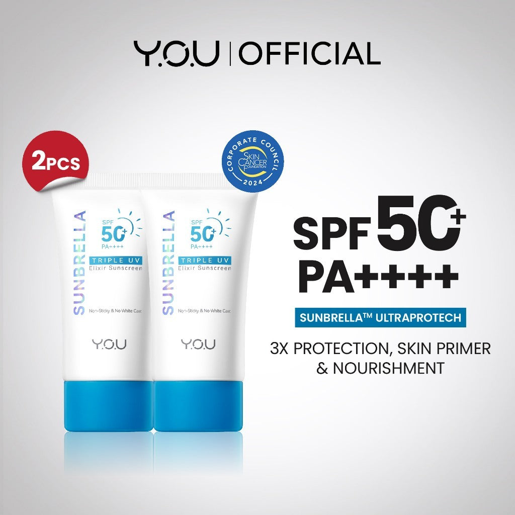 YOU Sunbrella Triple UV Elixir Sunscreen SPF50+ PA++++ Tabir Surya Oil Control untuk Kulit Berminyak UVA UVB Blue Light Oily Skin Sunbrella Sunscreen Paket 2in1 Skincare Bundle Triple UV 2 in 1 [Hot Selling]