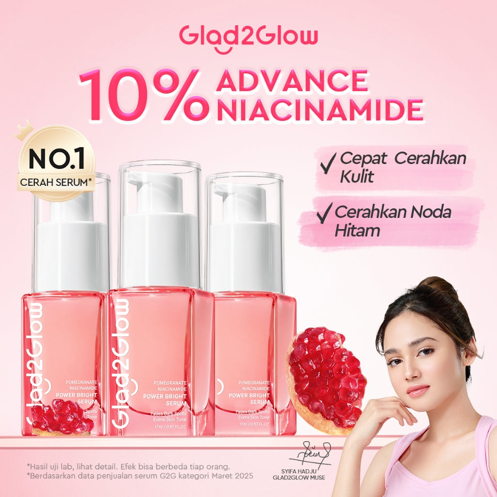 Glad2Glow Pomegrante Niacinamide Power Bright Serum Brightening Serum Mencerahkan Wajah Pemutih Wajah Serum Wajah Serum Glowing Serum Whitening Serum And Essence Wajah Facial Serum Niacinamide Serum Lightening Serum G2G Serum Bekas Jerawat Serum Wajah