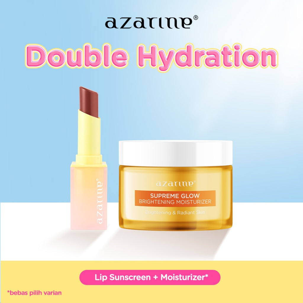 Azarine Double Hydation [2 PCS] Glowkiss Sunscreen Lip Balm + Moisturizer Series Pelembab Bibir SPF 35 PA +++ dengan Ceramide, Peptide, Vitamin C Membantu Mencerahkan Menghidrasi dan Melindungi Bibir dari Sinar UV
