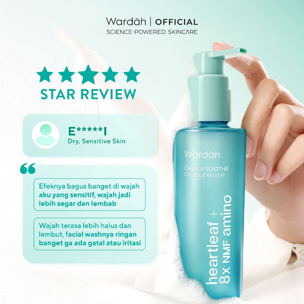 WARDAH Heartleaf + 8X NMF Amino Calm & Soothe Gel Cleanser 120 ml - Sabun Cuci Muka Face Wash Gentle Lembut untuk Melembabkan dan Menenangkan Kulit Wajah yang Kemerahan - Calm and Soothe Gel Cleanser -  Skincare