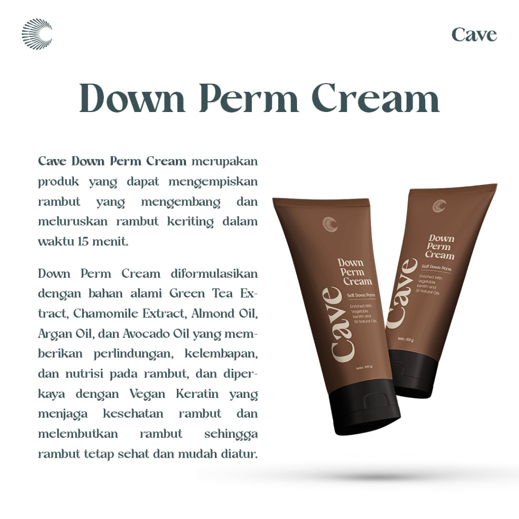 Cave Down Perm Cream 100 gr - Gel Down Penata dan Smooting untuk Styling Rambut Pria