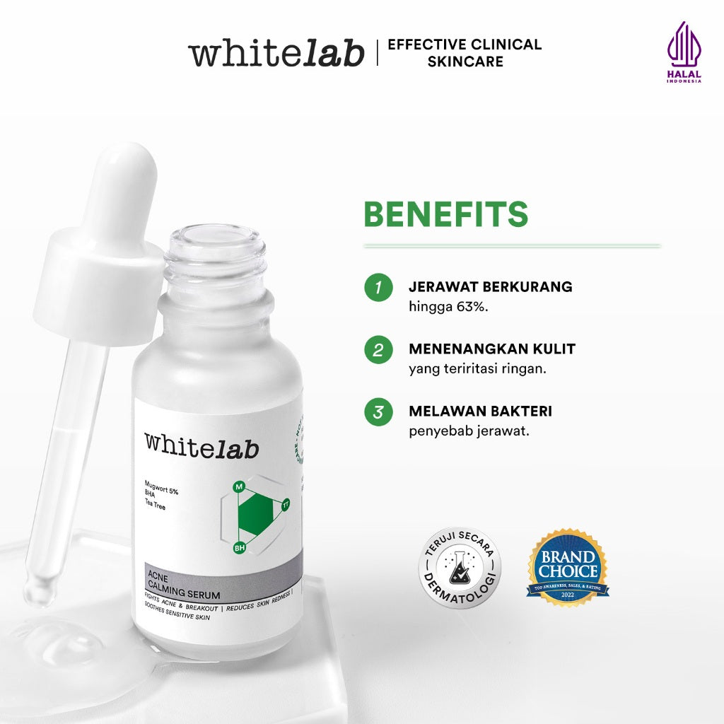 Whitelab Acne Calming Serum - Serum untuk Kulit Jerawat, Bruntusan, dan Berminyak dengan Mugwort, BHA & Tea Tree [BPOM]