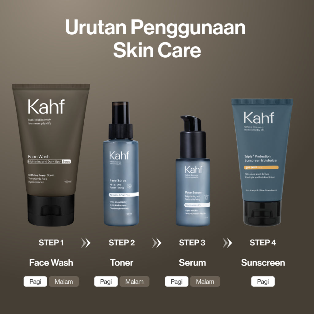 [KAHF BUNDLE 3IN1 PAKET FACIAL WASH - MENCERAHKAN DAN MENGURANGI NODA HITAM] Triple Pack Kahf Brightening and Anti Darkspot Scrub 100 ml - Sabun Cuci Muka Pria Anti Noda Hitam Bekas Jerawat - Skincare Cleanser for Daily Use