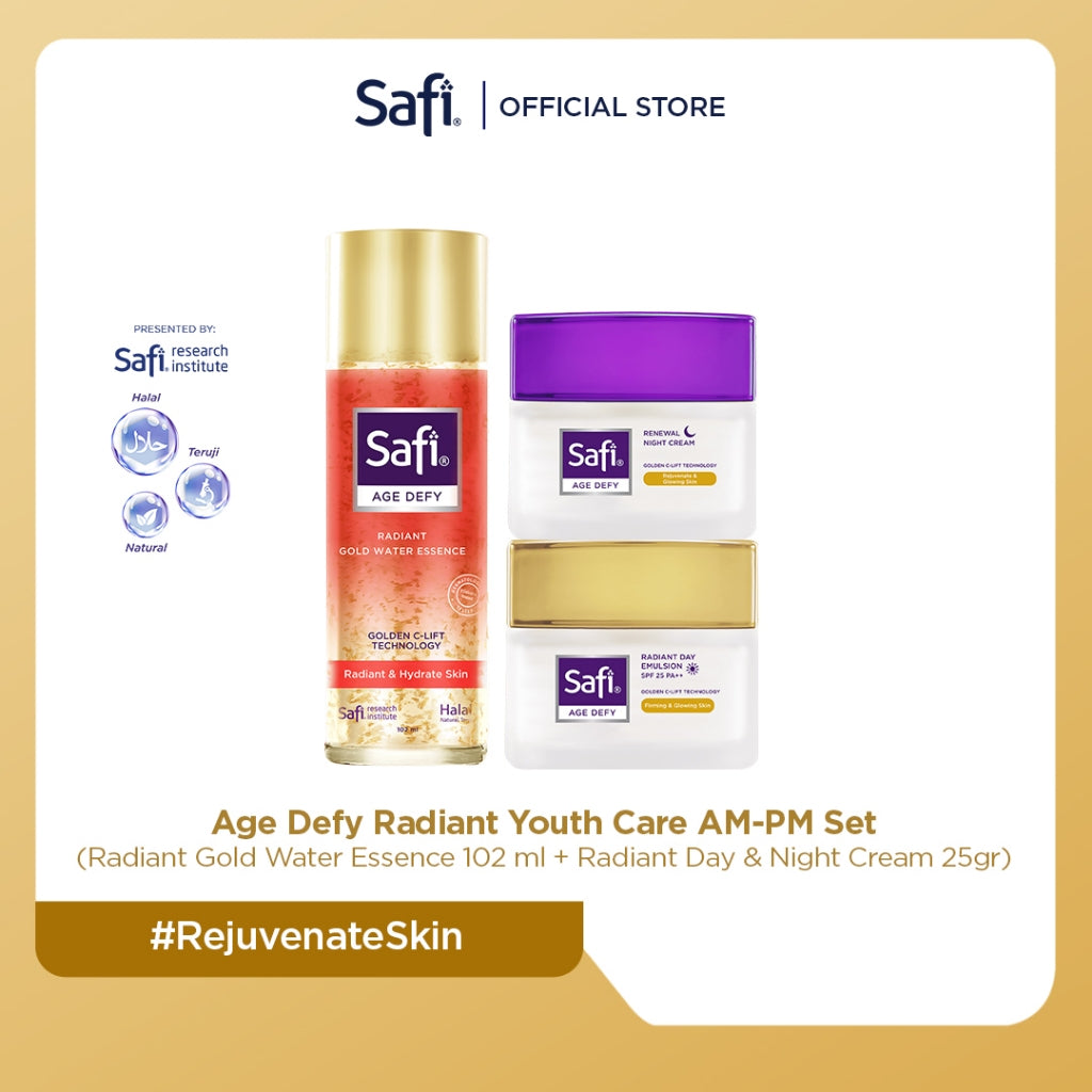 Safi Age Defy Radiant Youth Care AM-PM Set (Radiant Gold Water Essence 102 ml + Radiant Day & Night Cream 25gr)