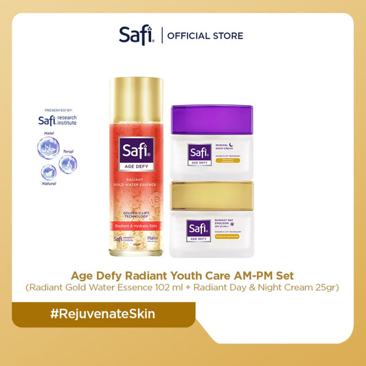 Safi Age Defy Radiant Youth Care AM-PM Set (Radiant Gold Water Essence 102 ml + Radiant Day & Night Cream 25gr)