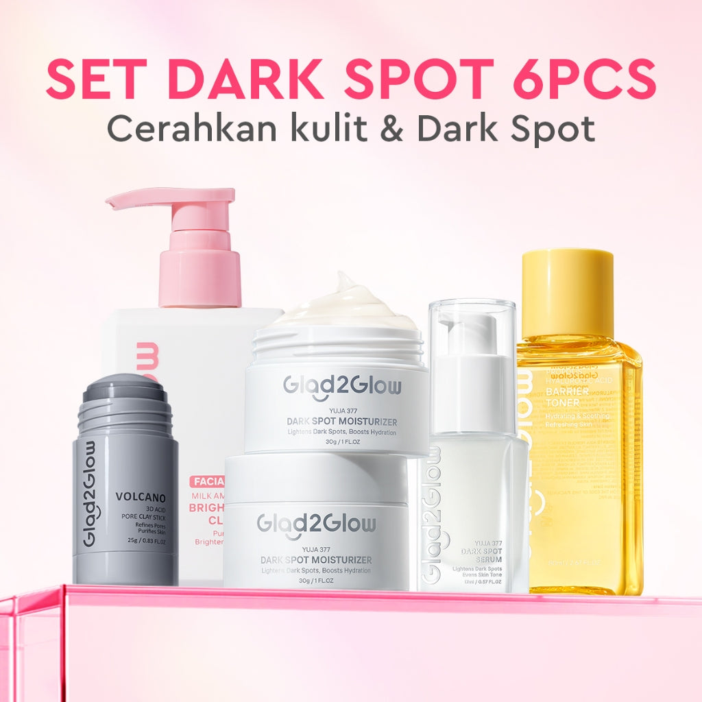 Glad2Glow Day&Night 6in1 Renew Set bundle -Milk cleanser+Brightening toner+Brightening Moisturizer+Cleanser+Brightening Serum+Retinol Serum+Retinol moisturizer Niacinamide Mencerahkan Wajah Mencerahkan Melembabkan Kulit skin skincare g2glow official store