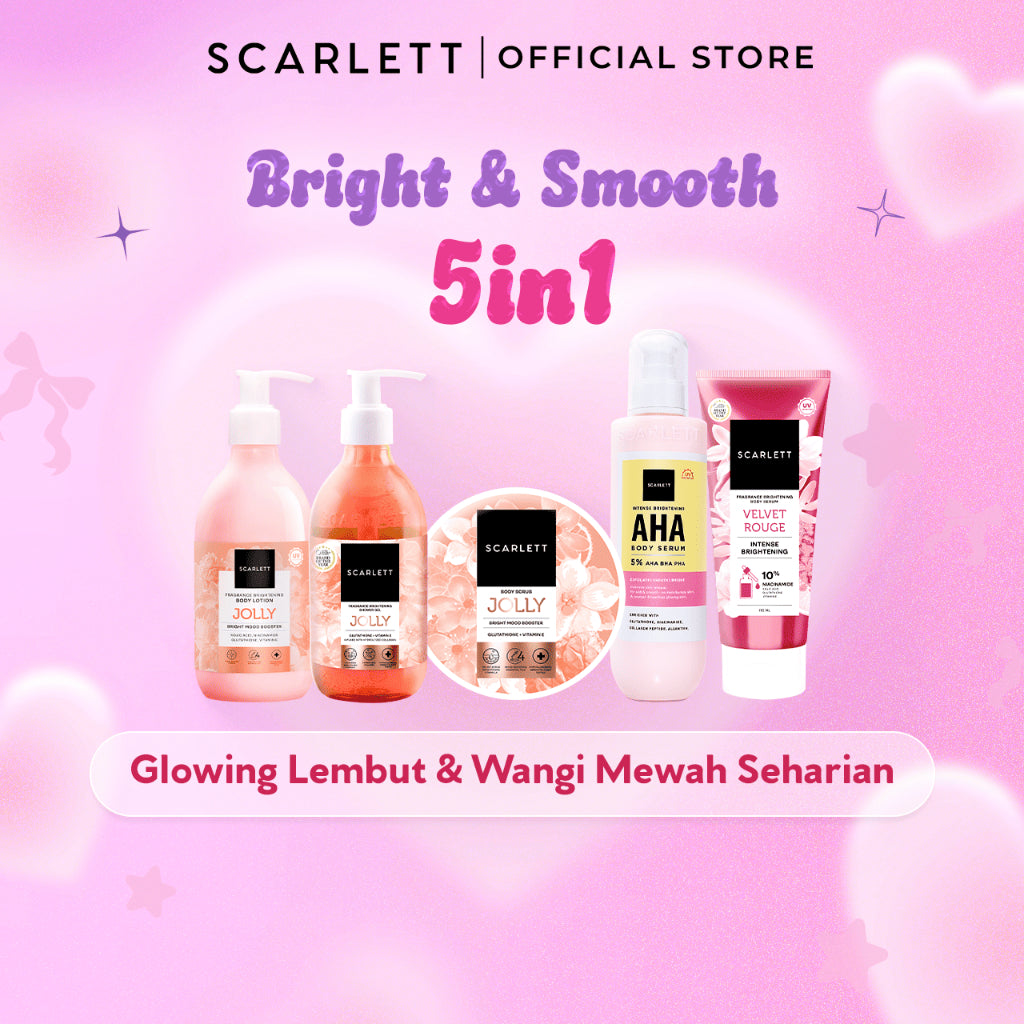 SCARLETT Top Picks Glow Body Care Series 5in1 Body Scrub + Shower Gel/Shower Scrub + Exfoliate + Body Serum + Body Lotion Paket Lengkap Fragrance Body Care | Aroma Wangi Mewah Tahan 12 Jam Mencerahkan Melembabkan Menutrisi Kulit