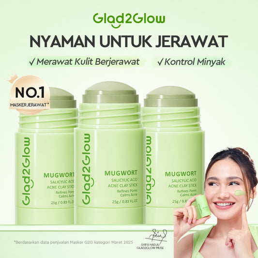 Glad2Glow Mugwort Salicylic Acid Acne Clay Stick Masker Wajah Masker Jerawat Masker Acne Masker Stick Glad2Glow Clay Stik G2G Masker Hijau Anti Pores Acne Jerawat Komedo Cleansing Masker Centella Mud Mask Facial Masker Mugwort Mask G2Glow Official Store