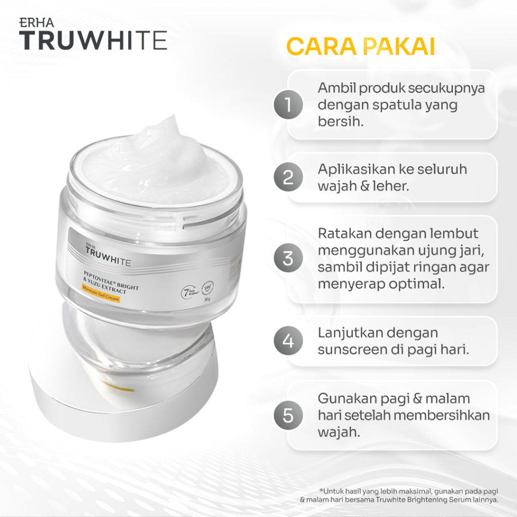 ERHA Truwhite Peptovitae® Bright,  Yuzu Extract & Niacinamide Moisture Gel Cream - 30 g I Brightening Moisturizer untuk Mencerahkan Wajah Dalam 7 Hari