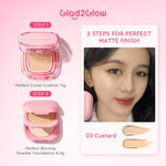 Glad2Glow Perfect Blurring Powder Foundation waterproof setting two way cake TWC Mengandung squalane dan vitamin E concealer pengontrol minyak meratakan warna kulit bantalan udara yang menjaga kelembapan alas bedak krim BB concealer g2glow official store