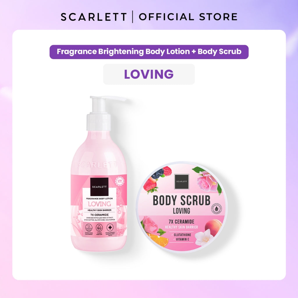 Scarlett Whitening Bundle Body Lotion + Body Scrub ( Jolly, Romansa, Charming, Happy )