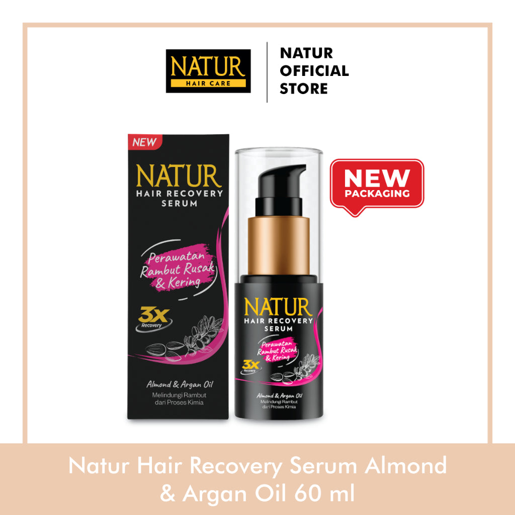 Natur Hair Recovery Serum Almond & Argan Oil 60 ml - Paket Melembabkan rambut