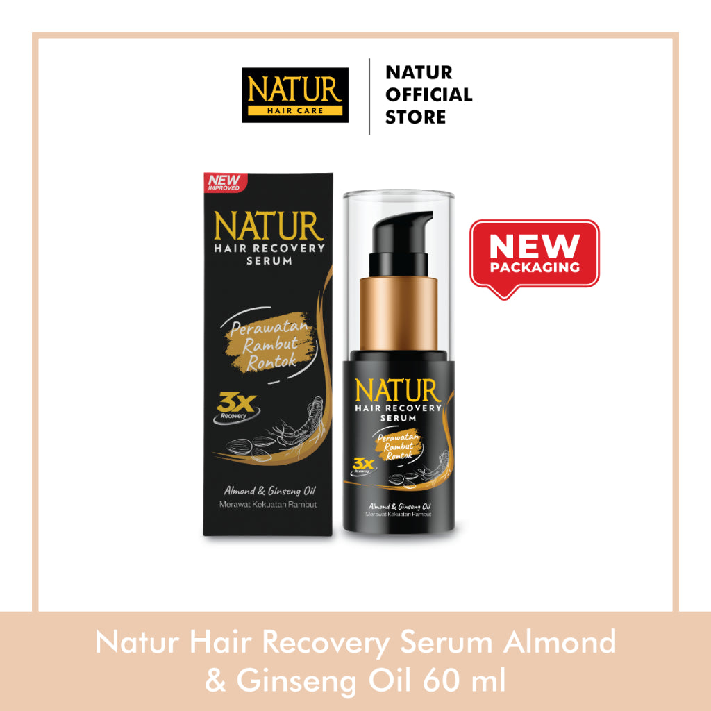 Natur Hair Recovery Serum Almond & Ginseng Oil 60 ml - Paket Menguatkan Akar Rambut Rontok / Anti Hair Fall
