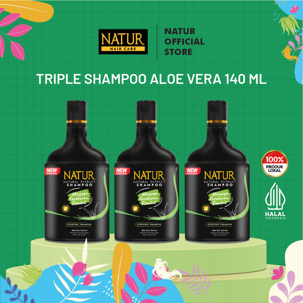 Triple Natur Shampoo Aloe Vera 140 ml - Paket Triple Sampo Menebalkan 3 pcs