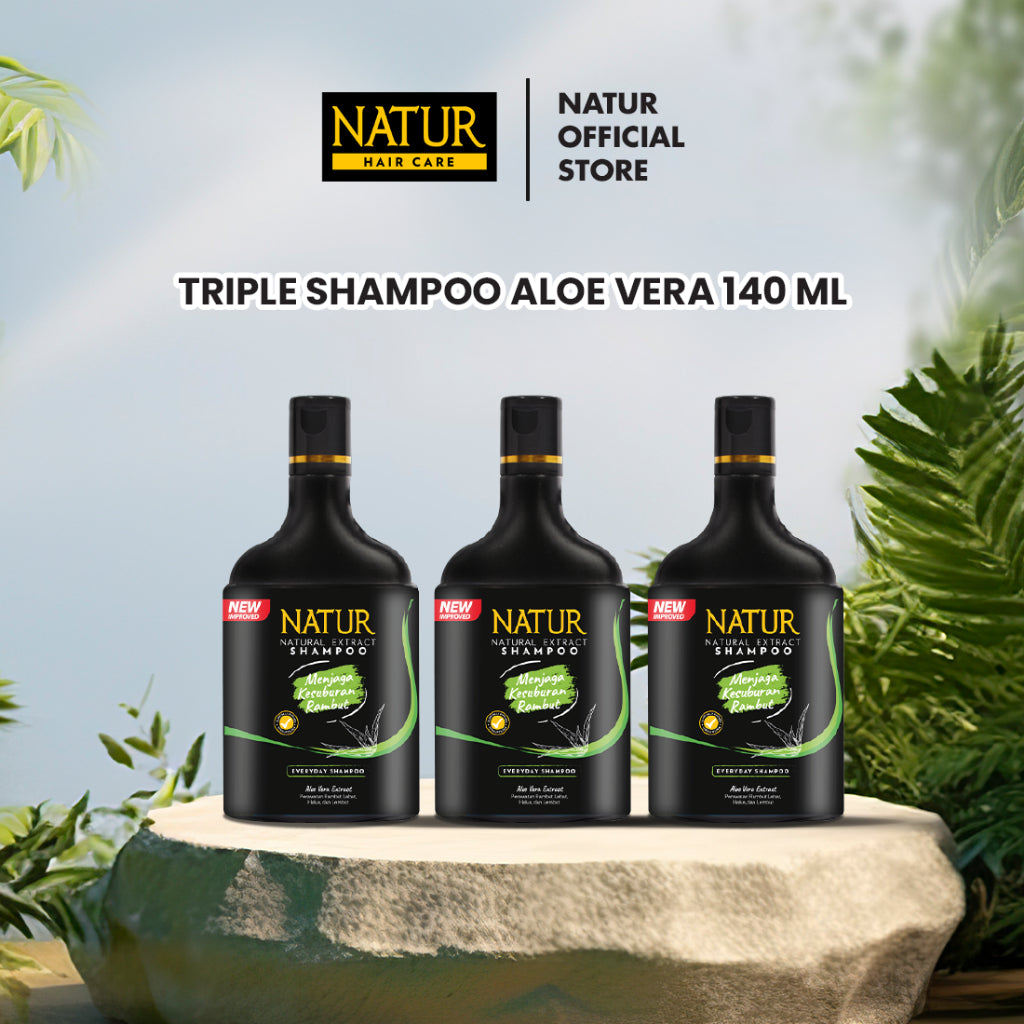 Triple Natur Shampoo Aloe Vera 140 ml - Paket Triple Sampo Menebalkan 3 pcs