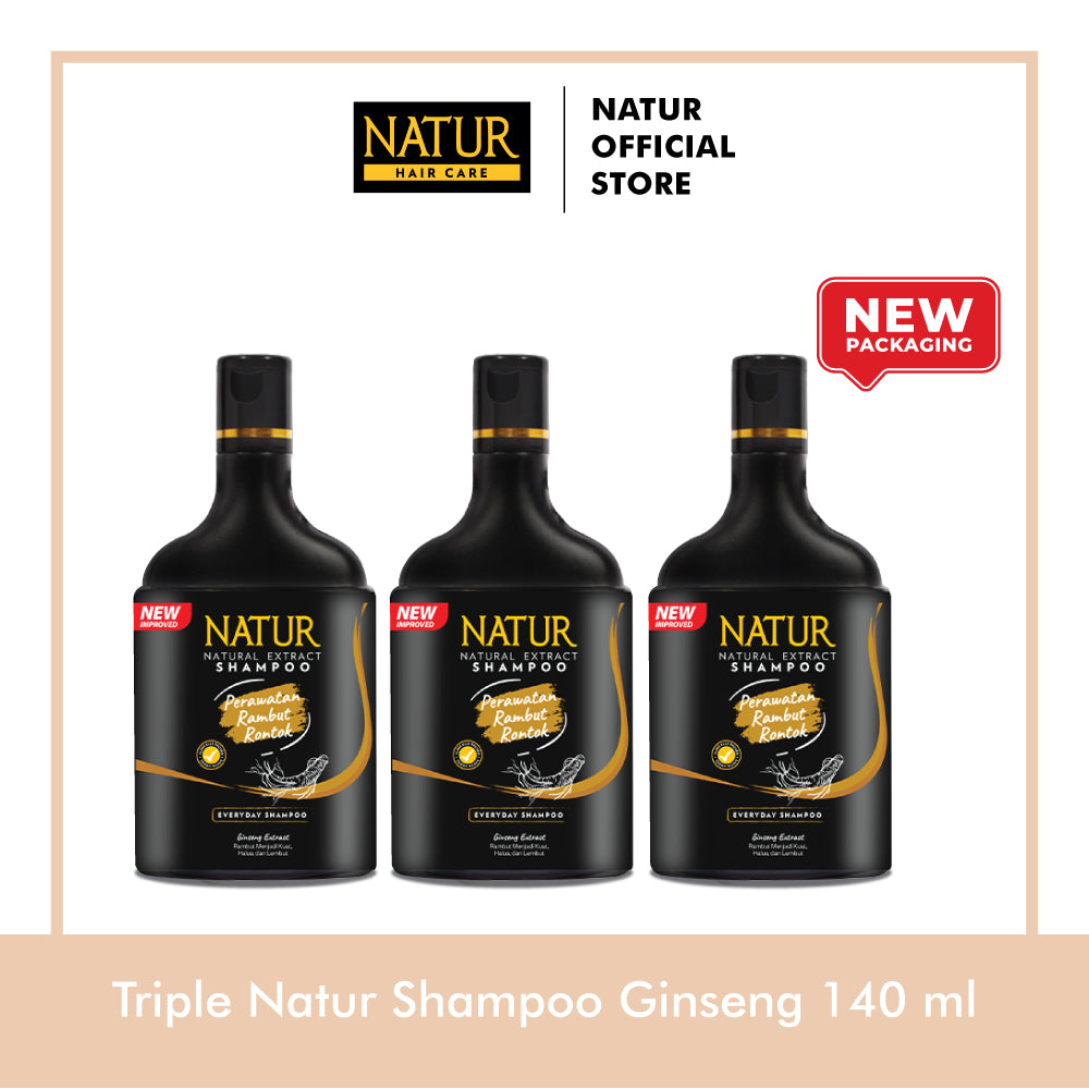 Triple Natur Shampoo Extract Ginseng 140 ml - Paket Sampo Rambut Rontok 3 pcs / Anti Hair Fall / Menguatkan Akar Rambut