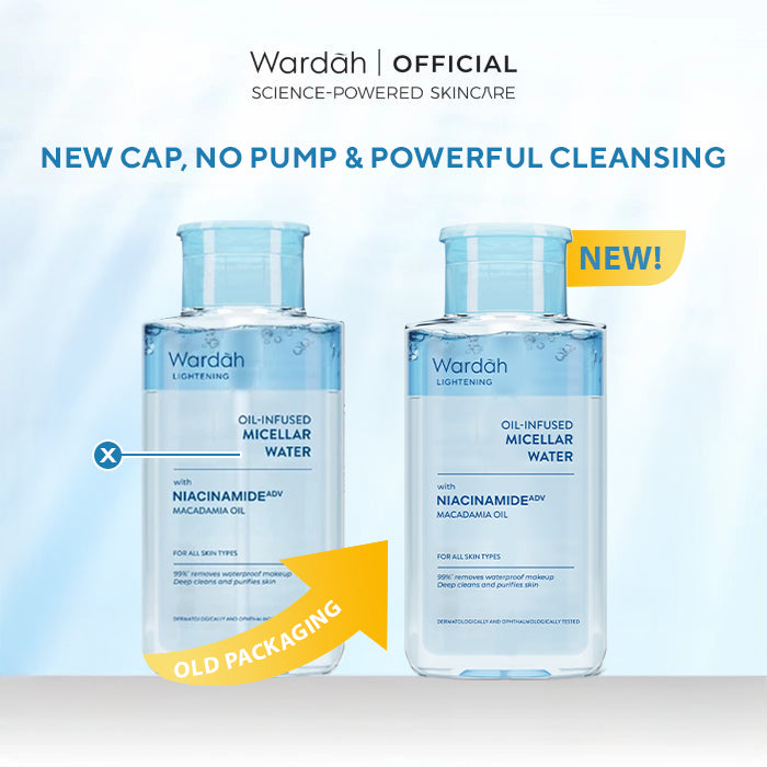 Wardah Lightening Oil-Infused Micellar Water - Make Up Remover dengan Advanced Niacinamide - Mencerahkan dan Melembapkan - Tidak Perih di Mata - Skincare