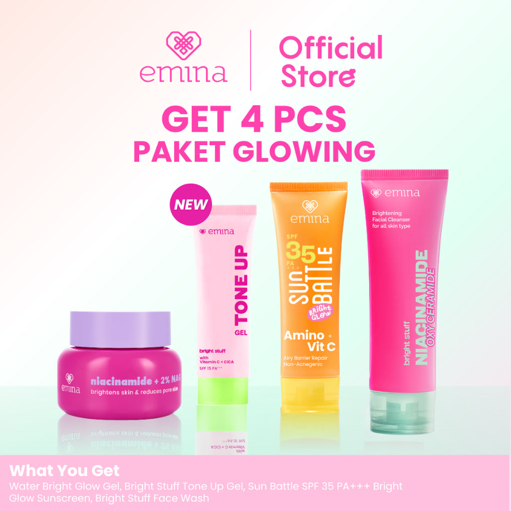 [Paket Glowing] Emina Get 7 - Glowing Set - Skin Barrier- Moisturizer, Face Wash, Sunscreen, Micellar Water, Tone Up Gel, Lip Balm Mencerahkan | Melembapkan, Menjaga Skin Barrier, Mencerahkan, Glowing, Melindungi dari sinar UV