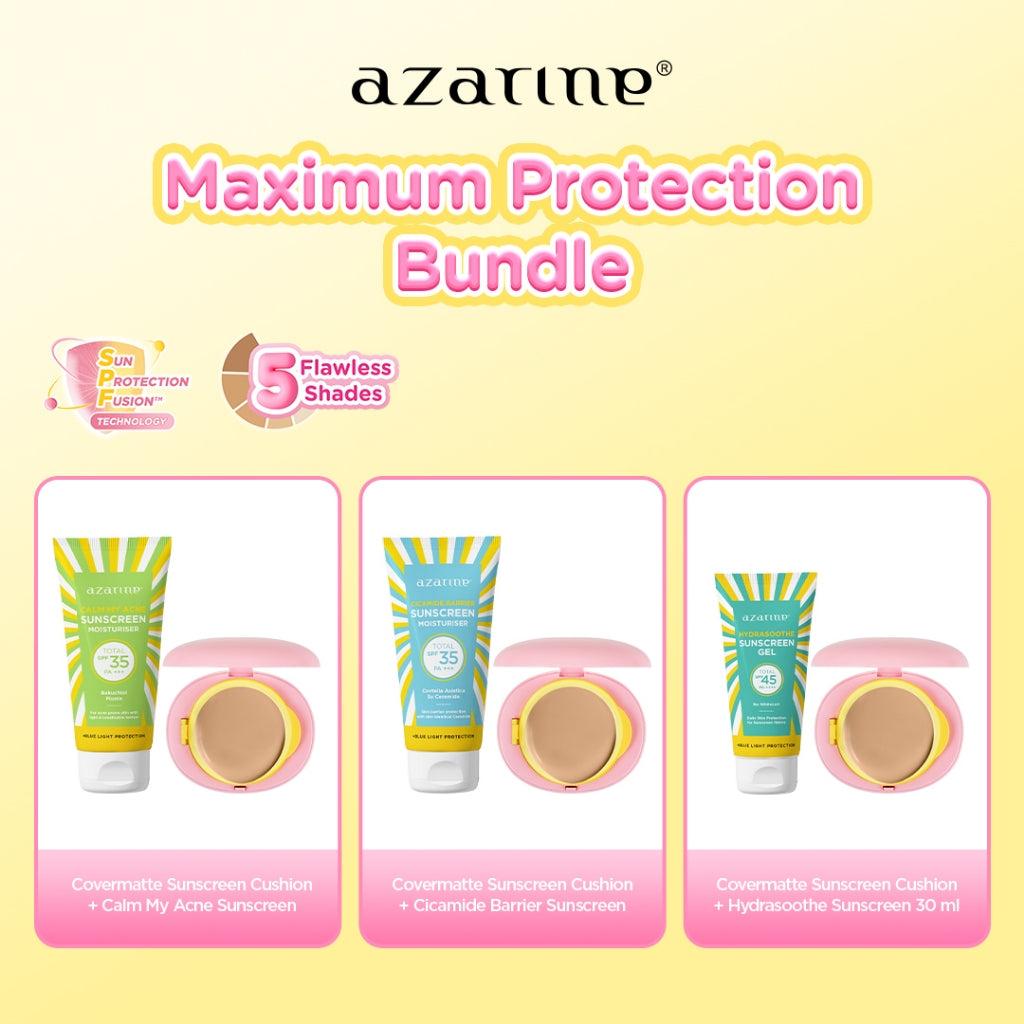 Azarine Maximum Protection Set [2 PCS] Covermatte Cushion + Sunscreen Best Seller untuk Semua Jenis Kulit Cushion Tahan Lama Flawless Matte Finish Lightweight Makeup Easy Application Buildable Coverage