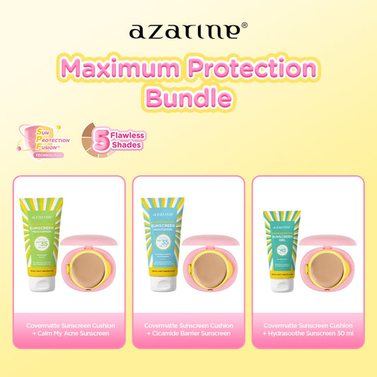 Azarine Maximum Protection Set [2 PCS] Covermatte Cushion + Sunscreen Best Seller untuk Semua Jenis Kulit Cushion Tahan Lama Flawless Matte Finish Lightweight Makeup Easy Application Buildable Coverage