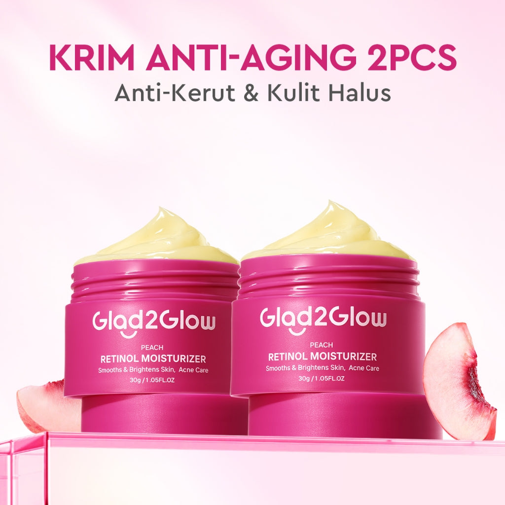 [Tasyafarasya Approved]Glad2Glow Peach Retinol Moisturizer Pelembab Anti Penuaan Penghalang Kulit Mencerahkan Flek Hitam Mengurangi kerutan mencerahkan warna kulit menghaluskan kulit mengecilkan pori-pori membesar dan melembabkan g2glow official store