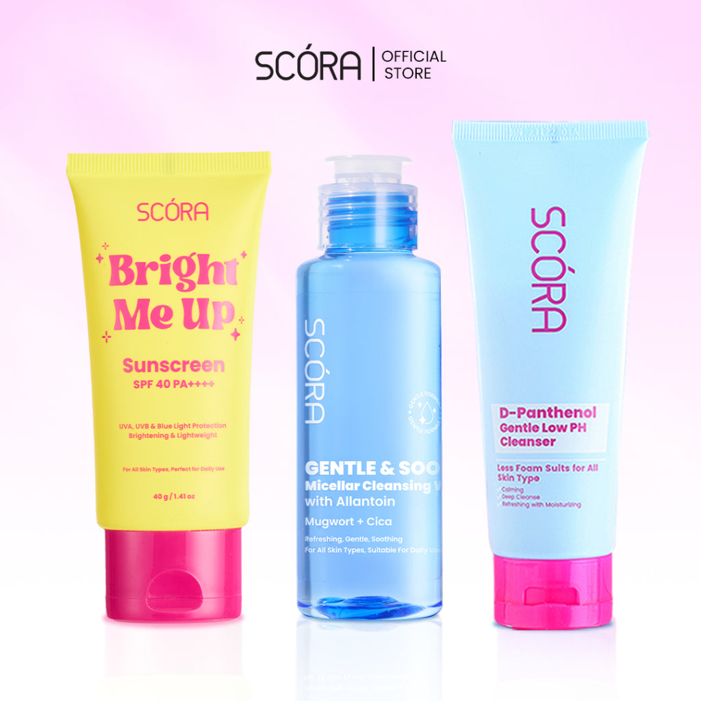 [Clean & Glow Trio] GLOWING & DEEP CLEANSING-SCORA Sheer Glow Tone Up Cream 30 Gr + SCORA Gentle Low pH Cleanser + SCORA Gentle & Soothe Micellar Cleansing Water 100 ml