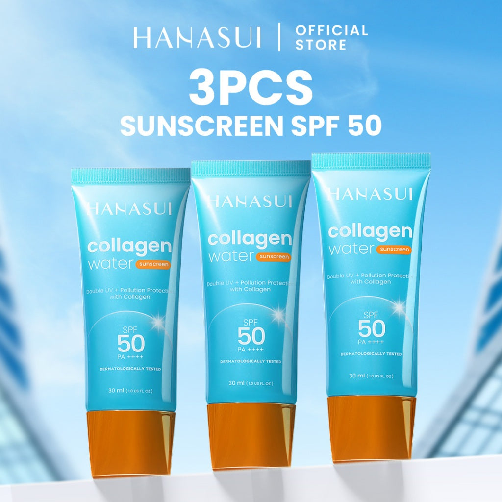 【5pcs Hemat】Hanasui Collagen Water Sunscreen - SPF 50 & SPF 30 - Ringan & Menenangkan Kulit No Whitecast Tidak Kusam Berminyak