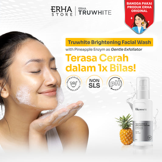 ERHA Truwhite Brightening Facial Wash 90 ml with Niacinamide & Pineapple Enzyme - Face Wash / Sabun Cuci Muka Pencerah Wajah dengan Gentle Exfoliator Tanpa Rasa Ketarik Non SLS & PH Balance