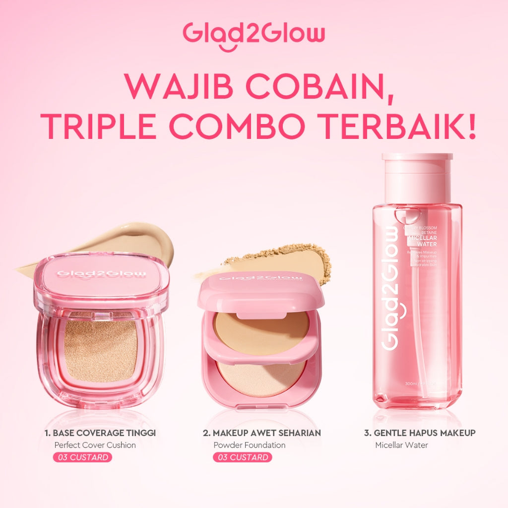 [ORDER NOW, HEMAT 35K]Glad2Glow Perfect Blurring Powder Foundation&Perfect Cover Cushion foundation  Setting waterproof Concealer Oil-Control matte Sweatproof Finish Poreless Highlighting Contouring Refill two way cake BB CC makeup g2glow official store