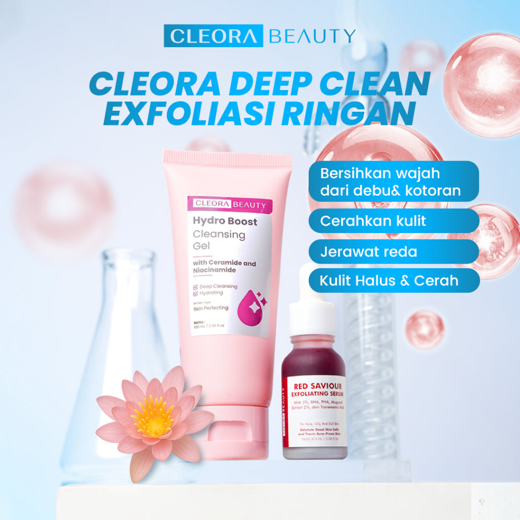 [SPECIAL OFFER] Cleora Paket Hydro Boost 2 in1 - Facial Wash Brightening Moisturizer Perawatan Kulit Kering Skincare Wajah Mengangkat Sel Kulit Mati Peeling Scrub Jerawat Acne Gel Face Wash Sabun Pemutih Muka Pelambab Exfoliasi Eksfoliasi Acne Jerawat