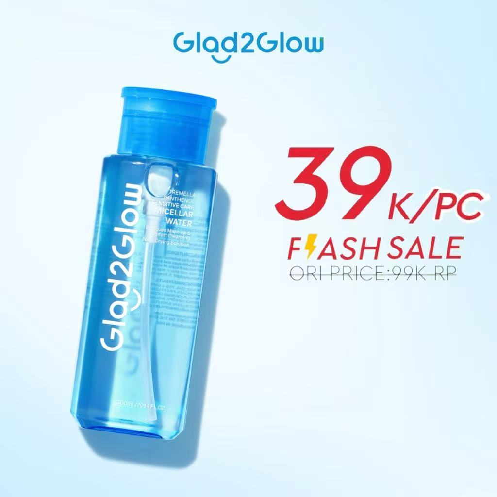 GLAD2GLOW Tremella Panthenol Sensitive Care Micellar Water-300ml Pembersih Wajah Make Up Remover Cleansing Water Membersihkan makeup waterproof dan kotoran Menenangkan dan menghidrasi kulit Tidak terasa lengket setelah membersihkan g2glow official store