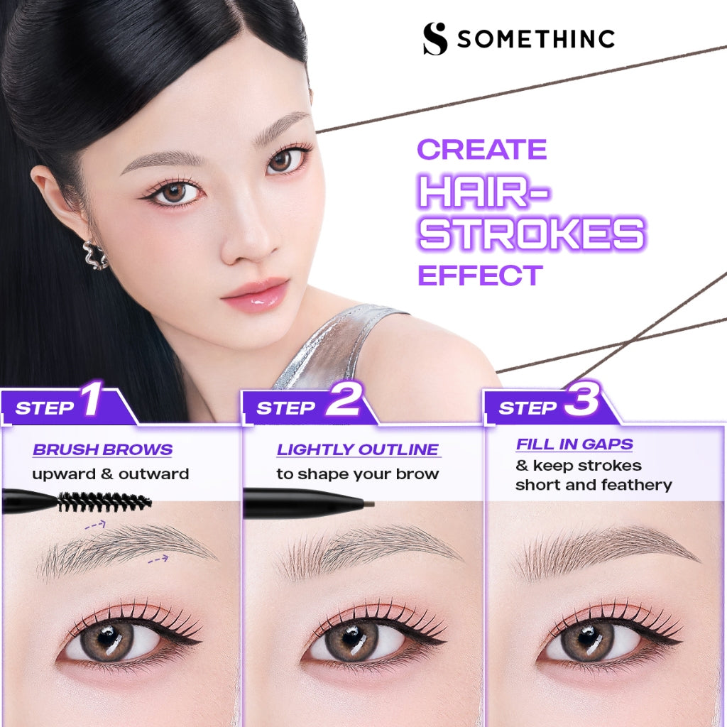 SOMETHINC [2 PCS] Perfect Brow Kit | Pensil Alis Oval Tahan Lama  | Pensil Alis Kecil Tipis Tahan Lama Natural | Maskara Alis Tahan Lama (Microslim 4D Eyebrow Pencil 0.8mm, Browcara 24hold Waterproof Brow Gel, Brow Filler) - free oil cleanser