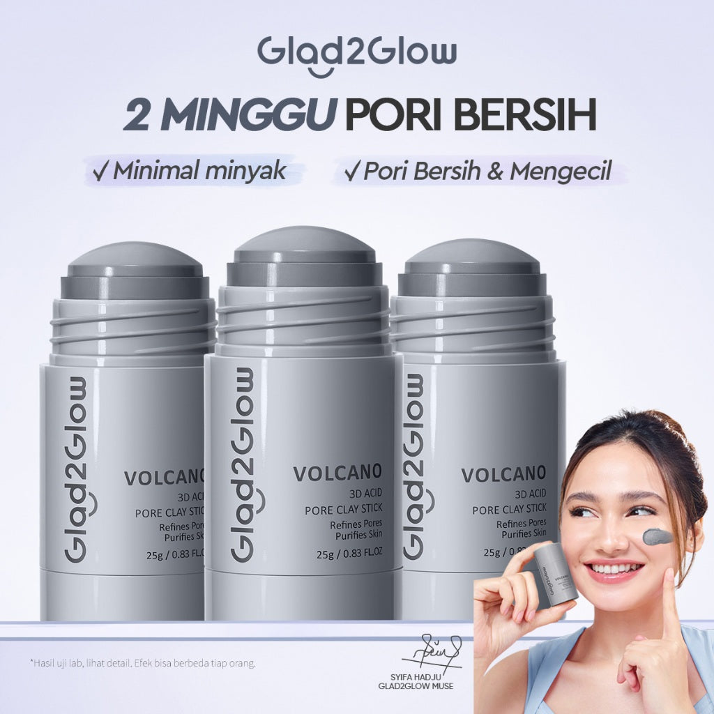 Glad2Glow Volcano 3D Acid Pore Clay Stick Masker Wajah Clay Masker Stik Deep Cleansing Pori Pori Masker Komedo Dan Pori Pori Wajah Pembersih Komedo clay Masker Masker Organik Masker Jerawat Sheetmask Masker Glad2Glow Clay Mask Masker G2Glow Official Store